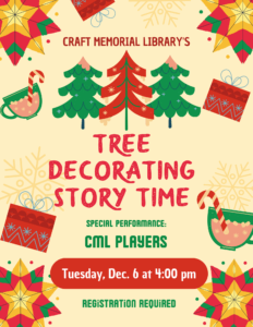 Tree Decorating Story Time Tuesday December 6 at 4:00